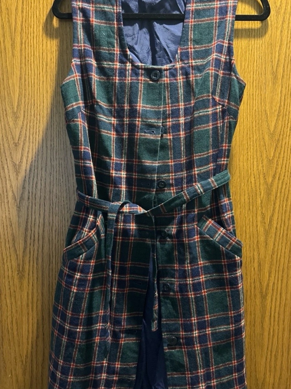 Vintage Pendleton women’s size M Green Plaid Sleeveless Dress with Belt